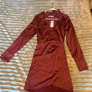 Abercrombie & Fitch Red Sheath Dress with Long Sleeves and Square Neck